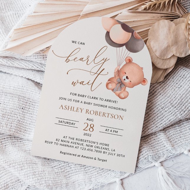 Baby Bear, Teddy Bear, Brown Balloons, Baby Shower Invitation (Creator Uploaded)