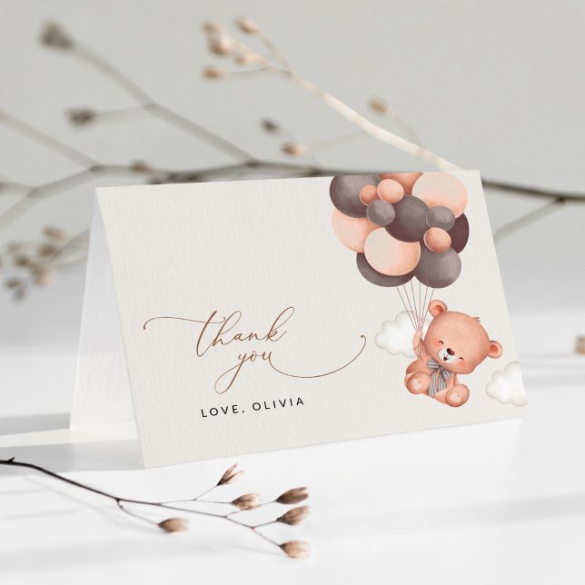 Baby Bear, Teddy Bear, Brown Balloons, Baby Shower Thank You Card (Creator Uploaded)