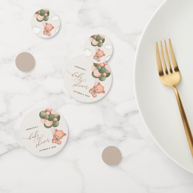 Baby Bear, Teddy Bear, Green Balloons, Baby Shower Confetti (Group)