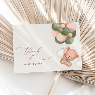 Baby Bear, Teddy Bear, Green Balloons, Baby Shower Thank You Card