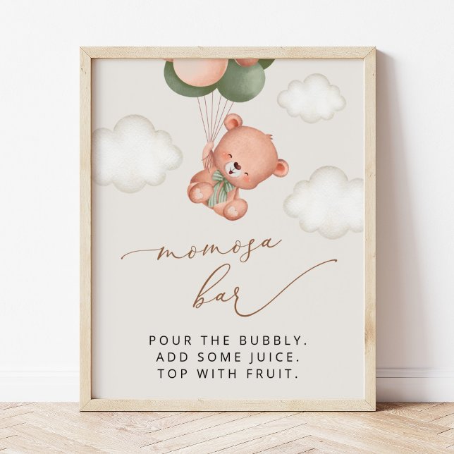 Baby Bear, Teddy Bear, Green Balloons, Momosa Bar Poster (Creator Uploaded)