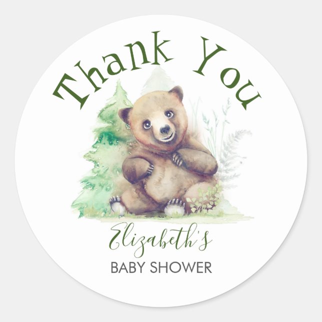 Baby Bear Woodland Baby Shower Thank You Classic Round Sticker (Front)