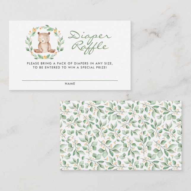 Baby Bear Wreath Baby Shower Diaper Raffle Enclosure Card (Front/Back)