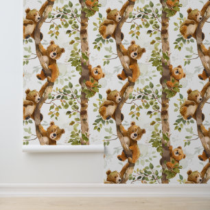 Baby Bears Climbing Tree  Woodland Forest  Wallpaper