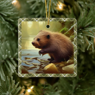 Baby Beaver Wildlife Portrait Personalised  Ceramic Ornament