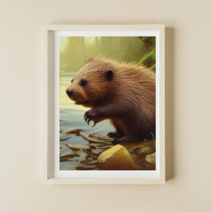 Baby Beaver Wildlife Portrait   Poster