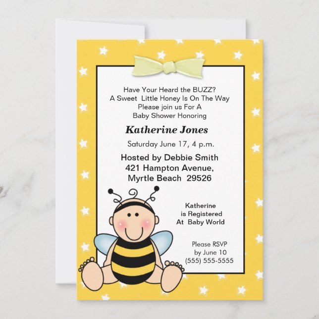 Baby Bee Baby Shower  Invitation (Front)