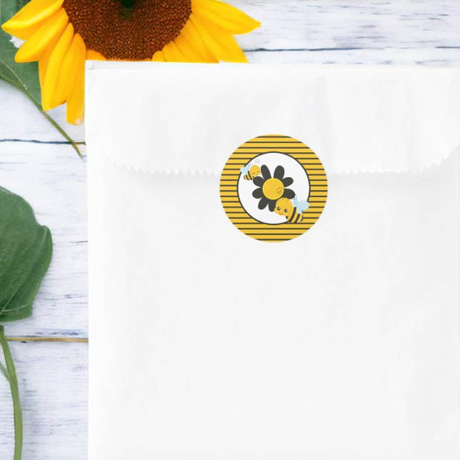 Baby Bee Baby Shower Party Stripped Classic Round Sticker (Baby Bee Baby Shower Party Stripped Classic Round Stickers from Ricaso)