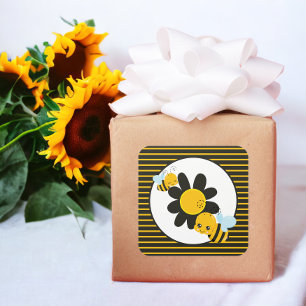 Baby Bee Baby Shower Party Stripped Square Sticker