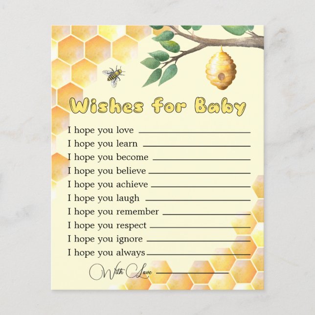 Baby Bee Baby Shower Wishes for Baby Card (Front)