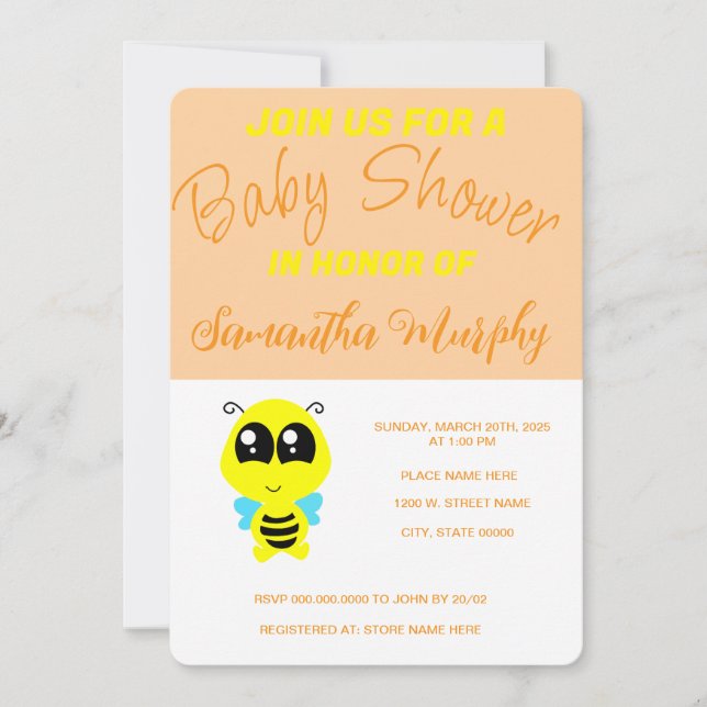 Baby Bee Invitation | Baby Shower Invitation (Front)