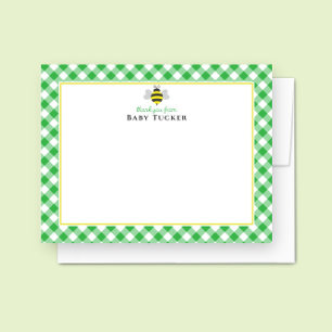 Baby Bee Preppy Gingham Baby Shower Thank You Card