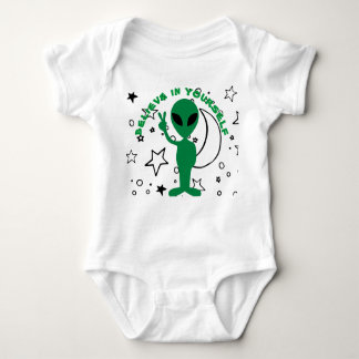Baby Believe in Yourself alien peace sign bodysuit