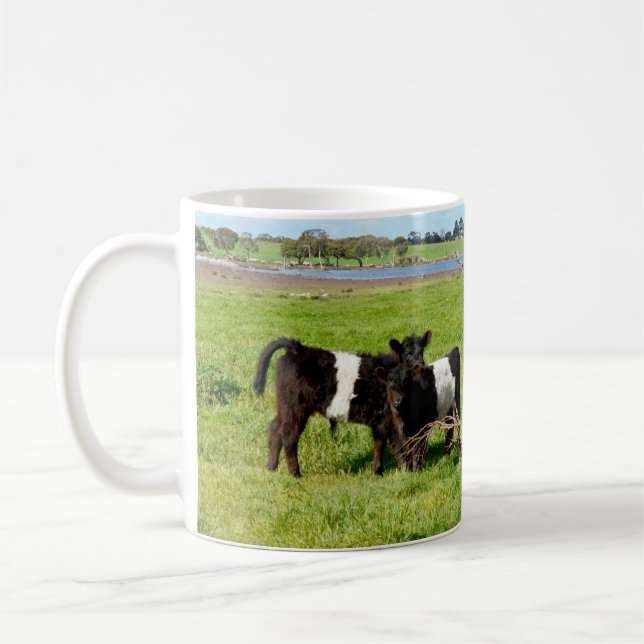 Baby Belted Galloway Cows In Country, Coffee Mug (Left)