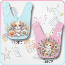Baby Bib - A Puppy & A Kitty in the Daisies
