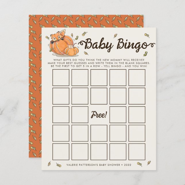 Baby Bingo Autumn Baby Shower Game (Front/Back)