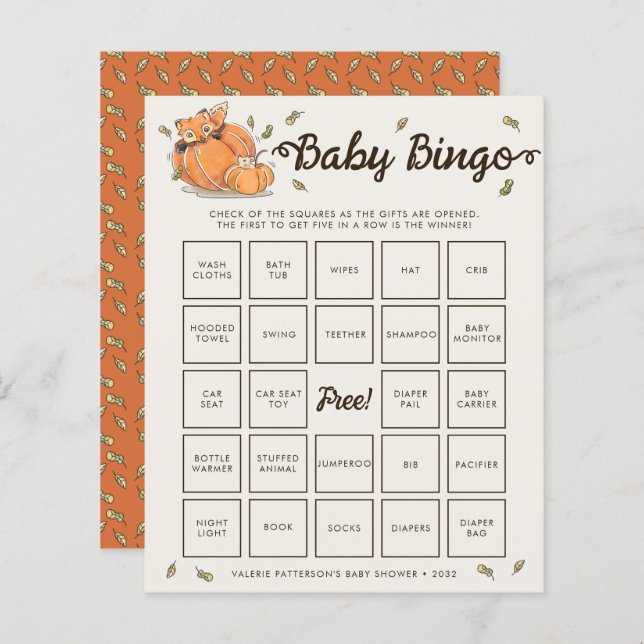 Baby Bingo Autumn Baby Shower Game (Front/Back)