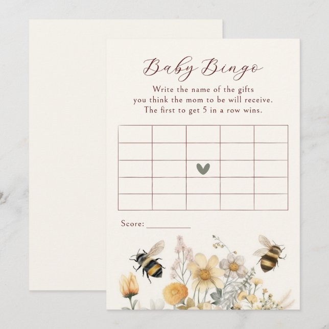 Baby Bingo Baby Shower Game Bee Wildflower Floral Invitation (Front/Back)