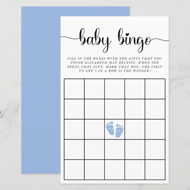 Baby Bingo Blue Baby Boy Shower Game (Front/Back)