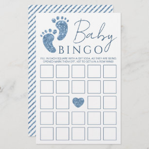 Baby Bingo Blue Glitter Baby Feet Baby Shower Game
