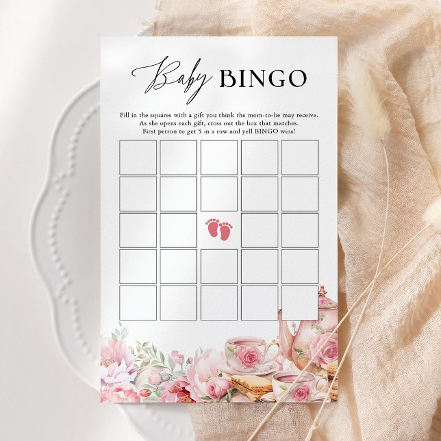 Baby Bingo Blush Pink Floral Tea Baby Shower Game (Creator Uploaded)