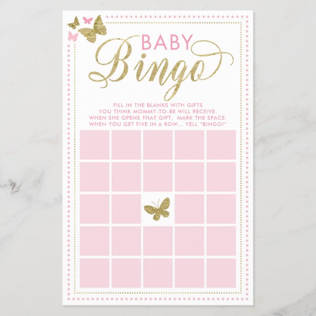 Baby Bingo, Butterfly Baby Shower Game Flyer (Front)