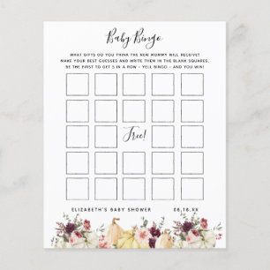 Baby Bingo   Floral Baby Shower Game