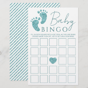 Baby Bingo Game   Teal Glitter Baby Feet Baby Show