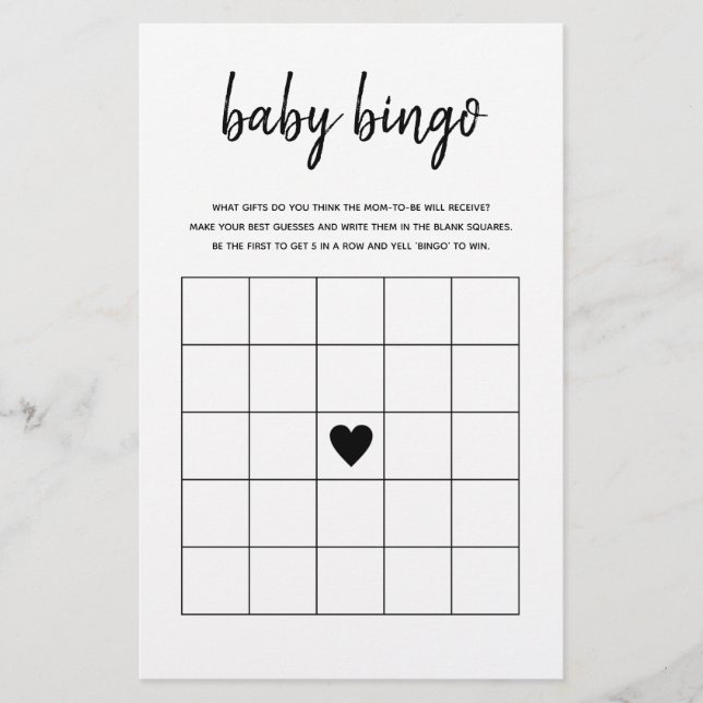 Baby Bingo Minimalist Baby Shower Game (Front)