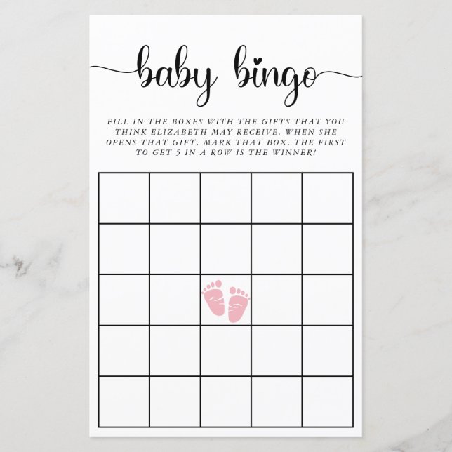 Baby Bingo Pink Baby Girl Shower Game (Front)