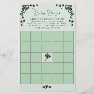 Baby Bingo St Patrick's Day Baby Shower Game Card