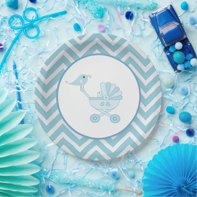Baby Bird Baby Carriage Baby Shower Party Paper Plate (Party)