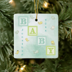 Baby Bird Blocks Personalised Name Year Christmas Ceramic Ornament