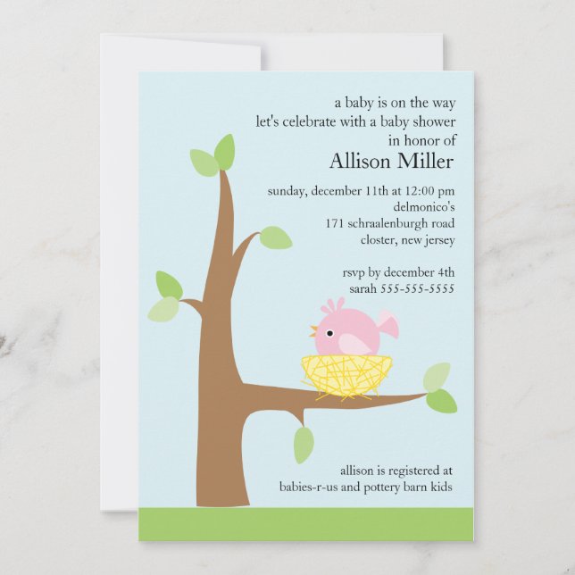 Baby Bird Nest Baby Baby Shower Invitation (Front)