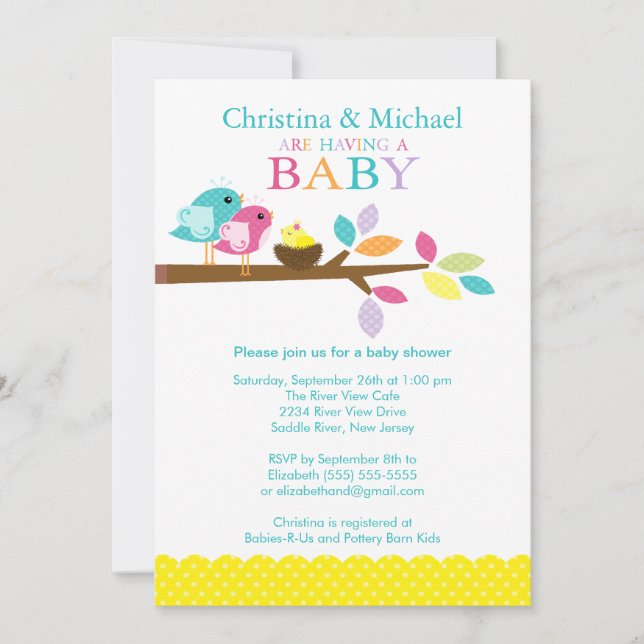 Baby Bird Nestl Baby Shower Invitations (Front)