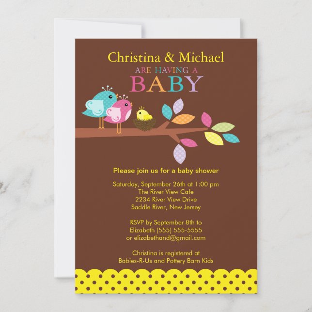 Baby Bird Nestl Baby Shower Invitations (Front)