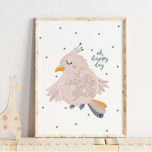 Baby Bird Pink Happy Day Poster   Wall Print
