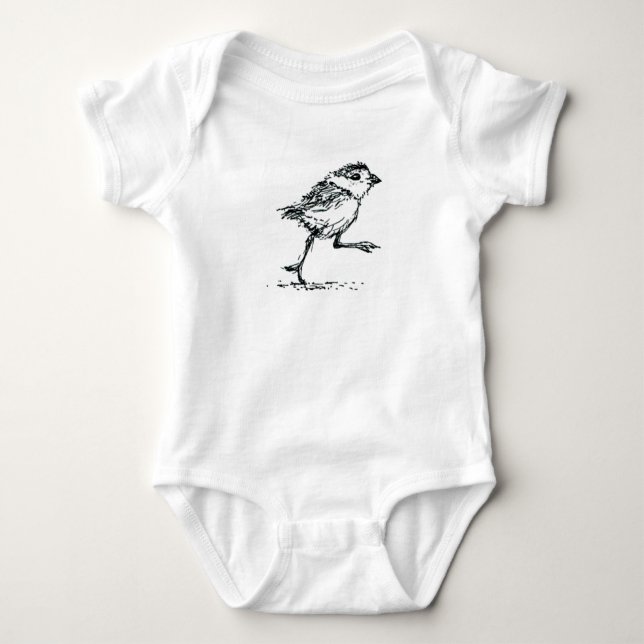 Baby bird (piping plover) infant in organic cotton bodysuit (Front)