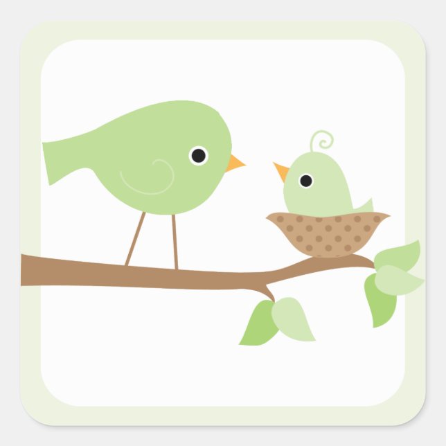 Baby Bird's Nest (green) Square Sticker (Front)
