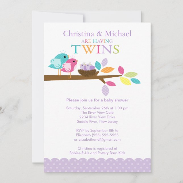 Baby Birds Nest Twins Baby Shower Invitations (Front)