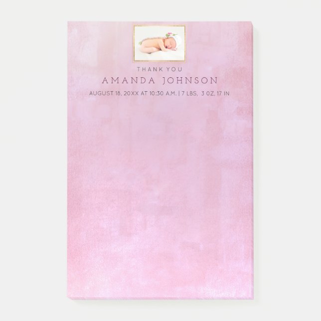 Baby Birth Annoucement Thank You Gift Favour Post-it Notes (Front)