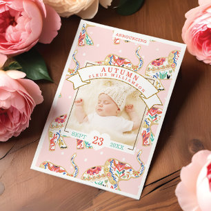 Baby Birth Announcement Card - Decorative Elephant