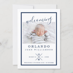 Baby Birth Announcement Card - Modern Navy & White
