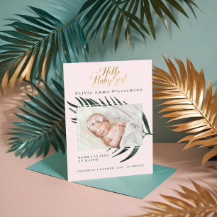 Baby Birth Announcement Card Tropical Palm Leaf