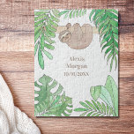 Baby Birth Announcement Cute Sloth Jungle Leaves<br><div class="desc">A cute and sweet way to announce baby's birth.
This jigsaw is decorated with watercolor jungle leaves and a smiling baby sloth.
Original Watercolor © Michele Davies.</div>