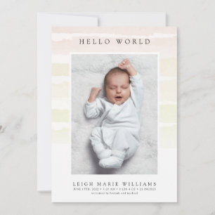 BABY BIRTH ANNOUNCEMENT Hello Watercolor Stripes