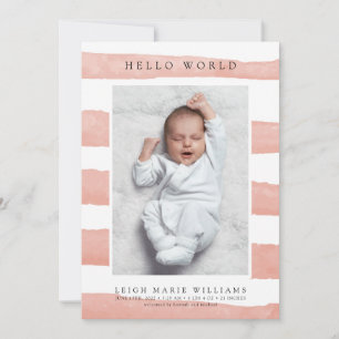 BABY BIRTH ANNOUNCEMENT Hello Watercolor Stripes