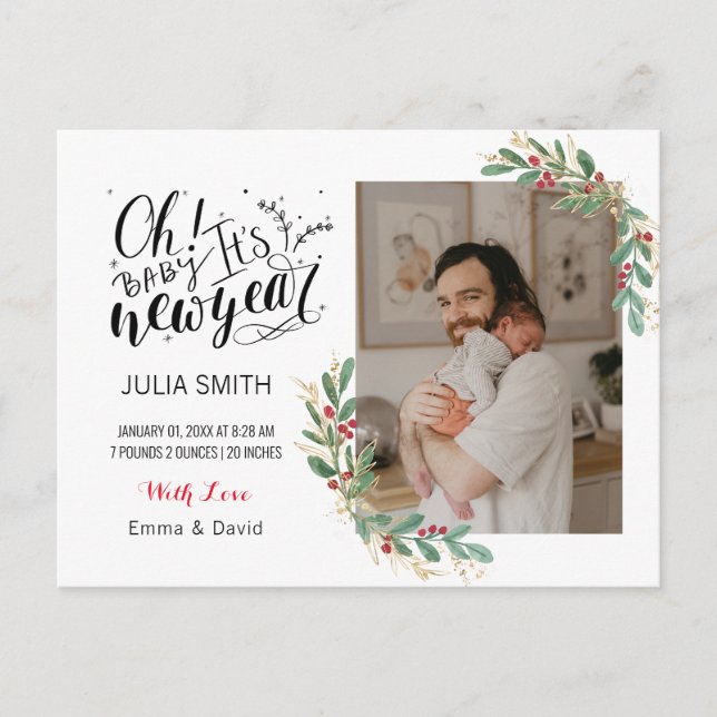 Baby Birth Announcement Photo Card Elegant Floral  (Front)