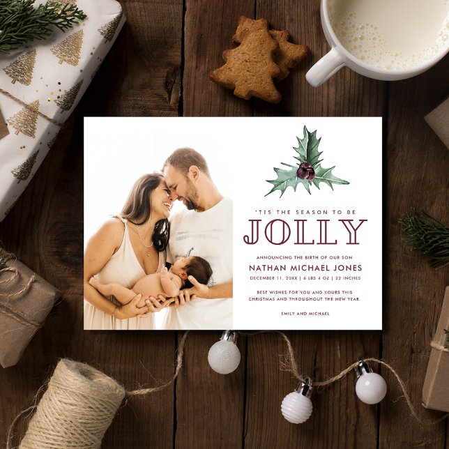 Baby Birth Announcement Photo Christmas  (Baby Birth Announcement Photo Christmas Holiday Greeting Card)