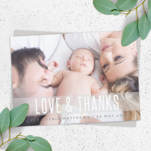 Baby Birth Modern Photo Family Cute Stylish Fun Thank You Card